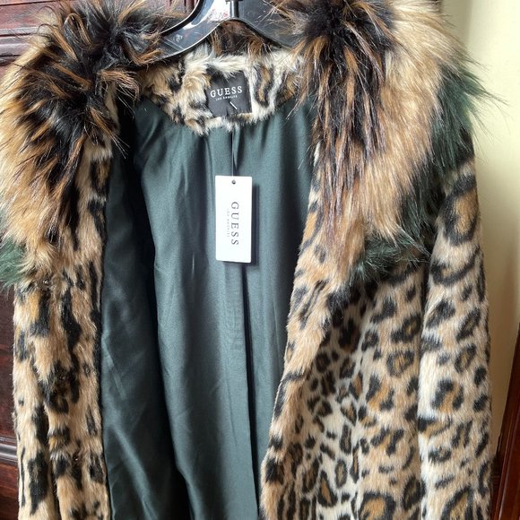Guess Animal Print Faux Fur coat 12 Youth - new with tags - Picture 6 of 8